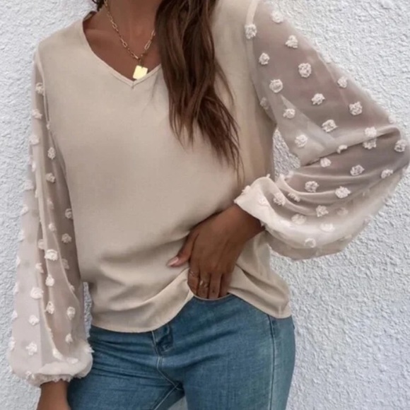 Boho Swiss Polka Dot Sheer Sleeve Top - Picture 9 of 12